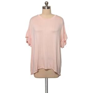 CHELSEA 28 Pink Peach Ruffled Short Sleeve Ruffled Sleeve T-Shirt Top M